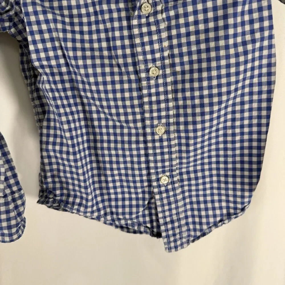 Ralph Lauren Dress Shirt Boys 4 Blue White Plaid Long Sleeve Collared Button Up